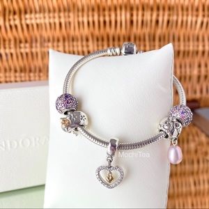 PANDORA Bracelet with 5 Charms, Gold, Heart, Frog